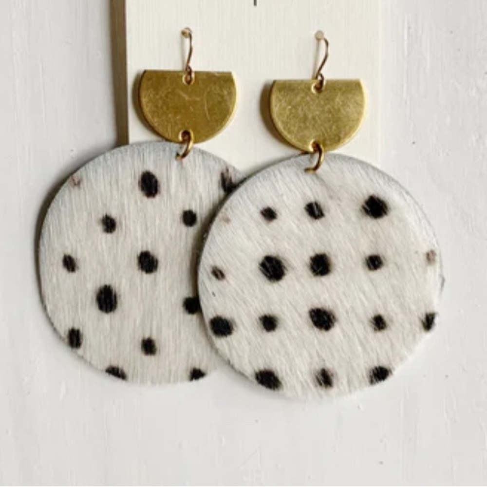 Polka Dot Drop leather hide earrings